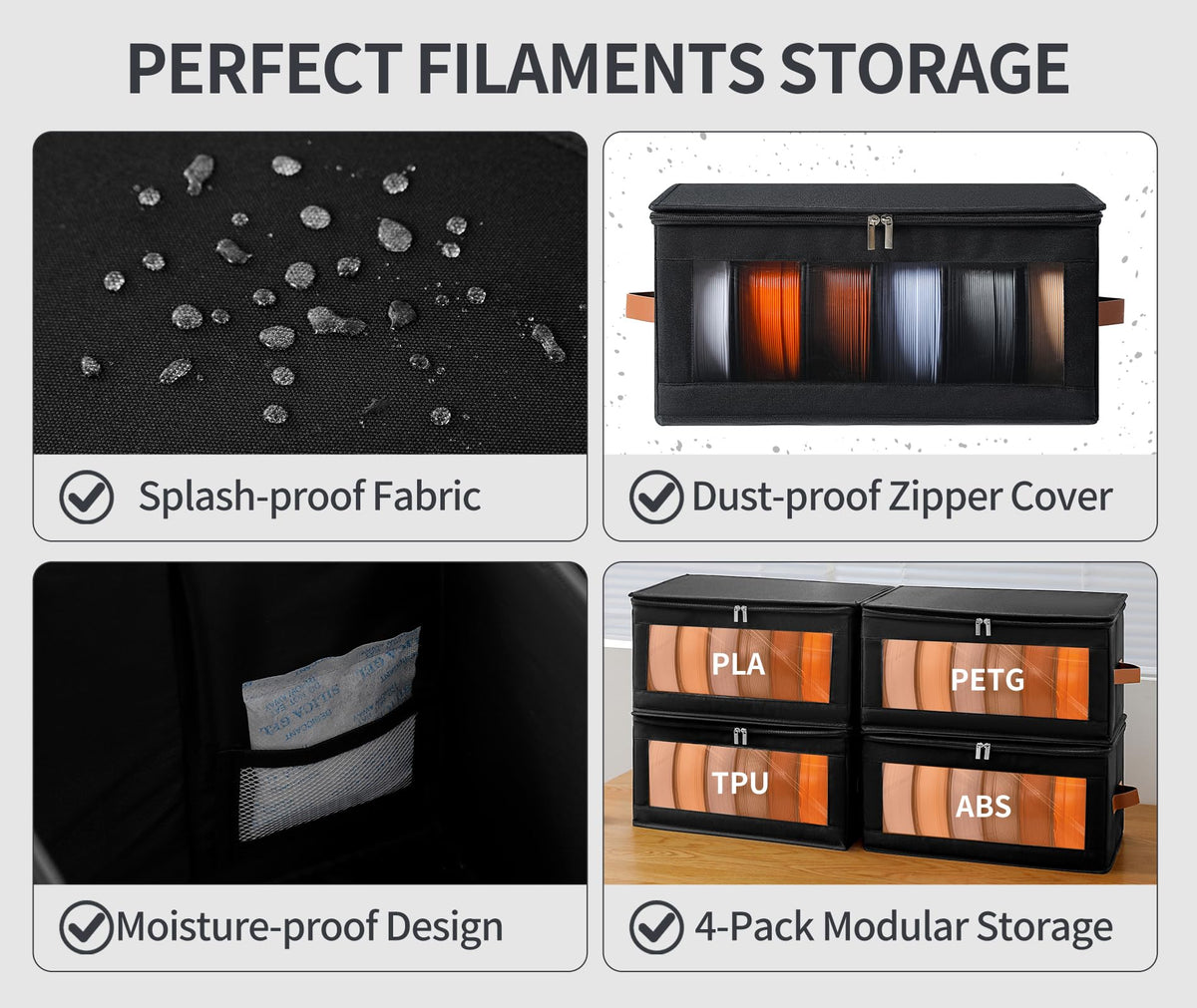 Qozary Filament Storage Box, 4 Pack Filament Container for 3D Printing