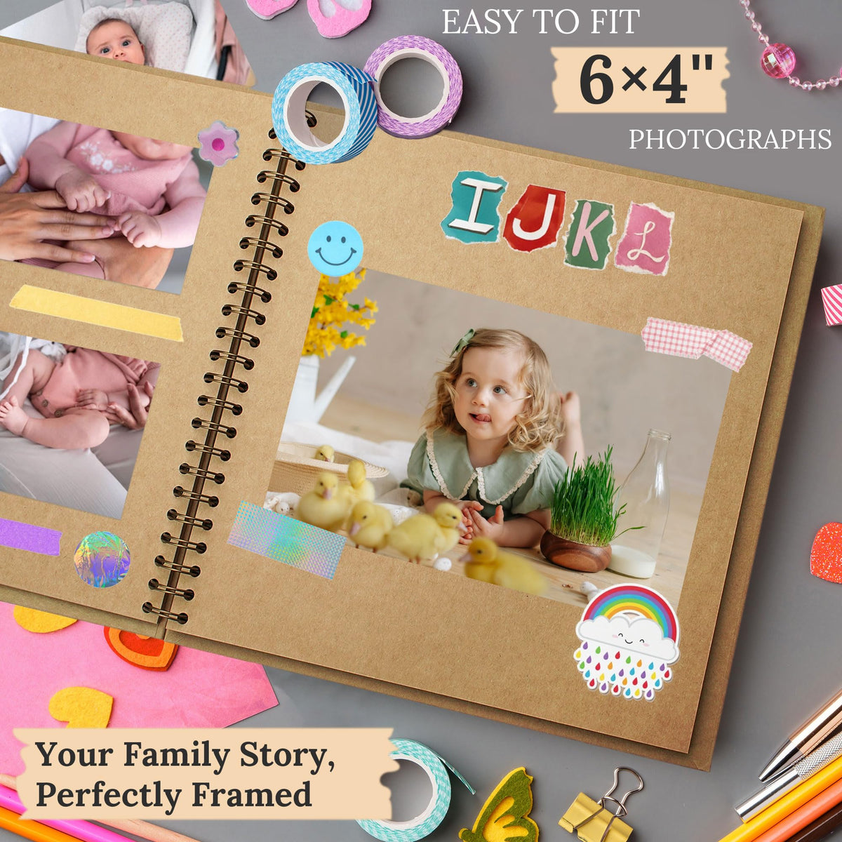 Polaroid Scrapbook Photo Album 7"x7" 20 Sheets 40 Pages Kraft Paper Khaki