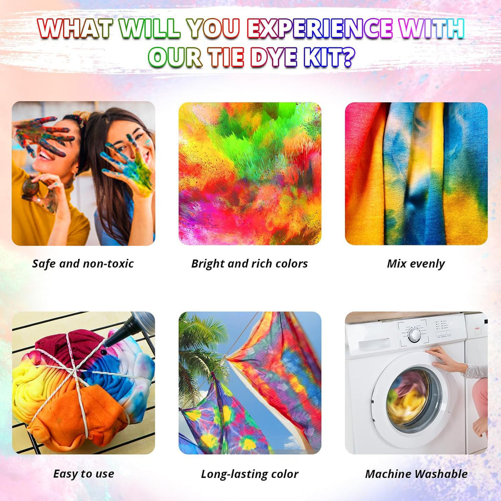 HTVRONT Tie Dye Kit, 32 Vibrant Vivid Permanent Colors, Just Add Water