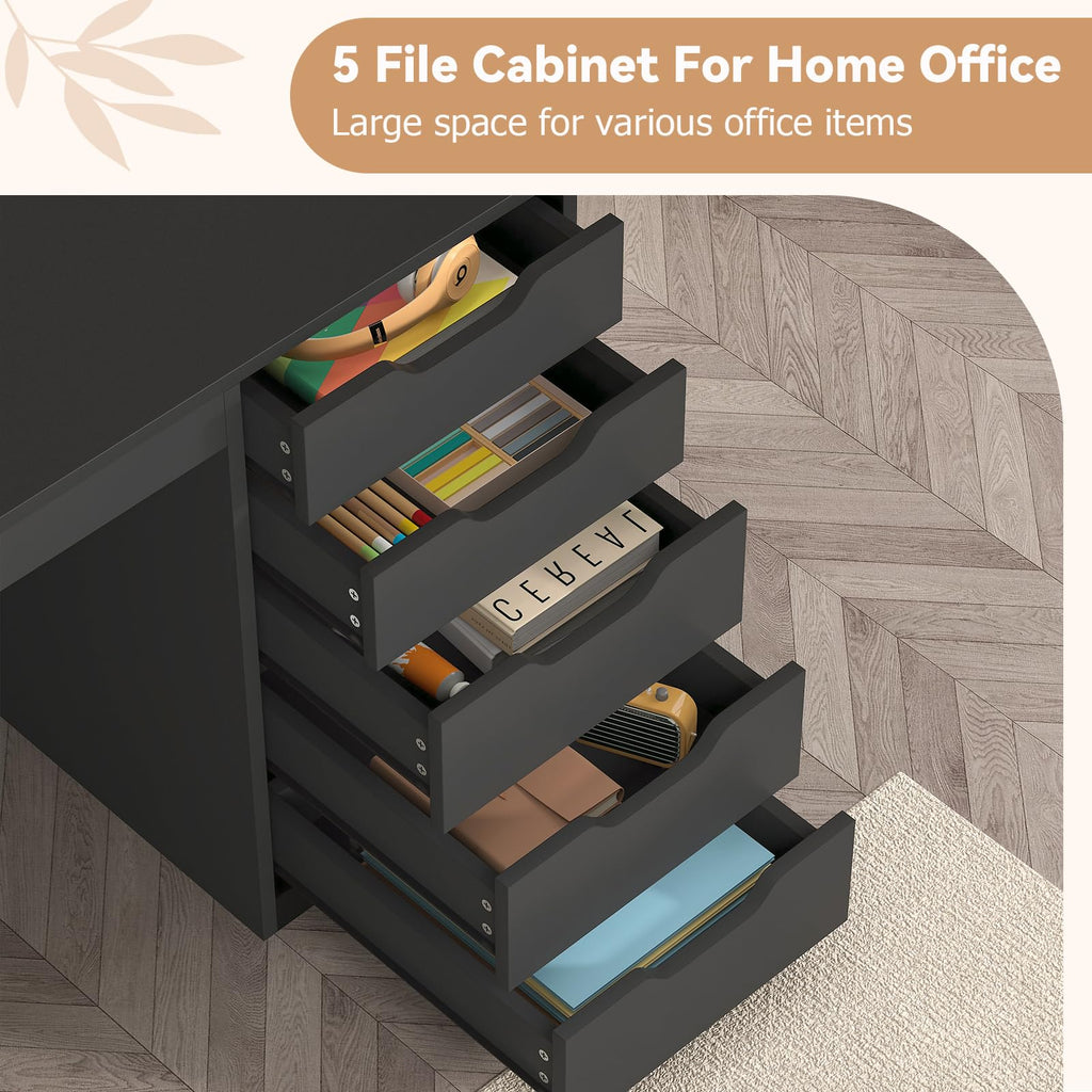 YOMILUVE: 47" Computer Desk with 5 Drawers & Charging Station