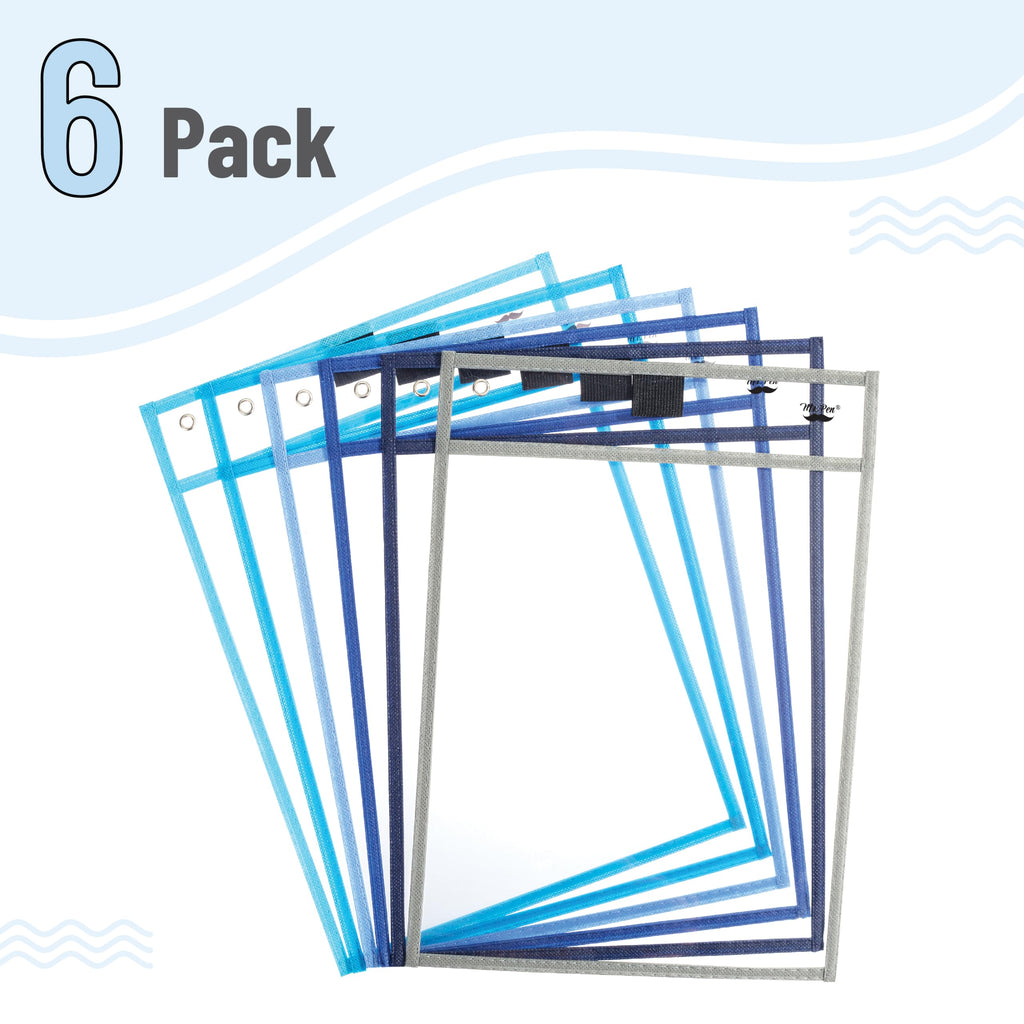 Mr. Pen- Reusable Dry Erase Pocket Sleeves, 10" x 14", 6 Pack, Colorful