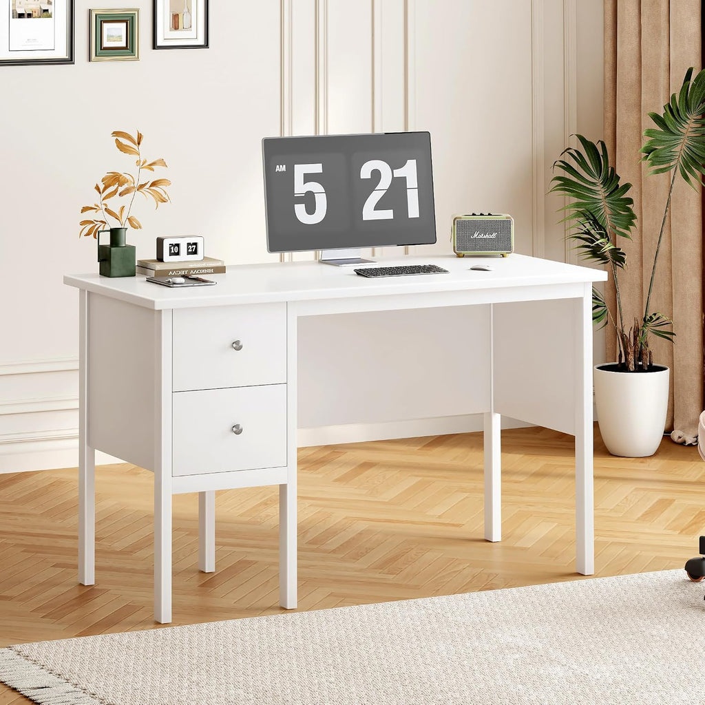 BHG: 43.3" Modern Student Study Desk with Drawers (White)