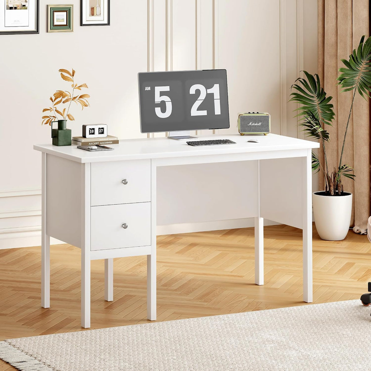 BHG: 43.3" Modern Student Study Desk with Drawers (White)