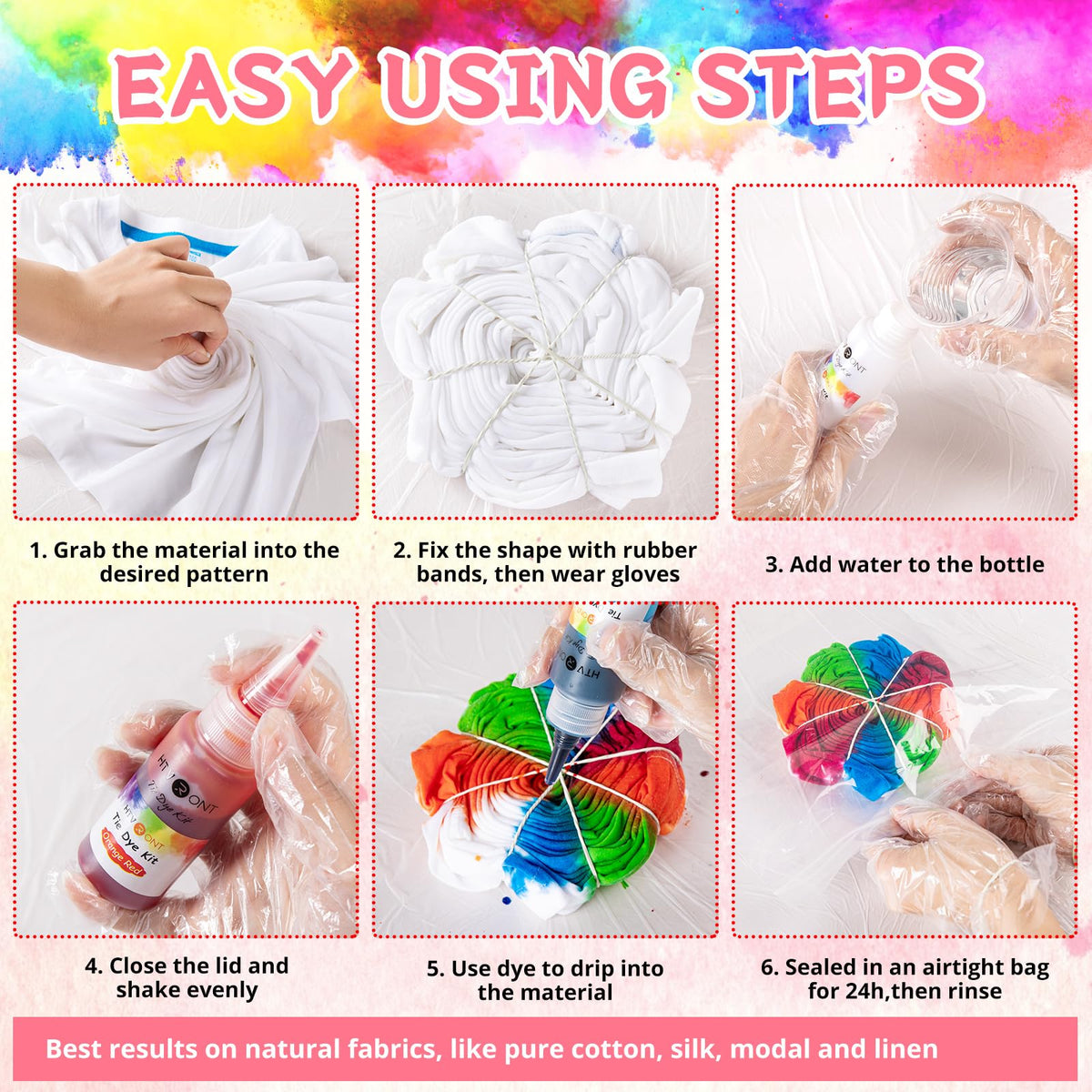 HTVRONT Tie Dye Kit, 32 Vibrant Vivid Permanent Colors, Just Add Water