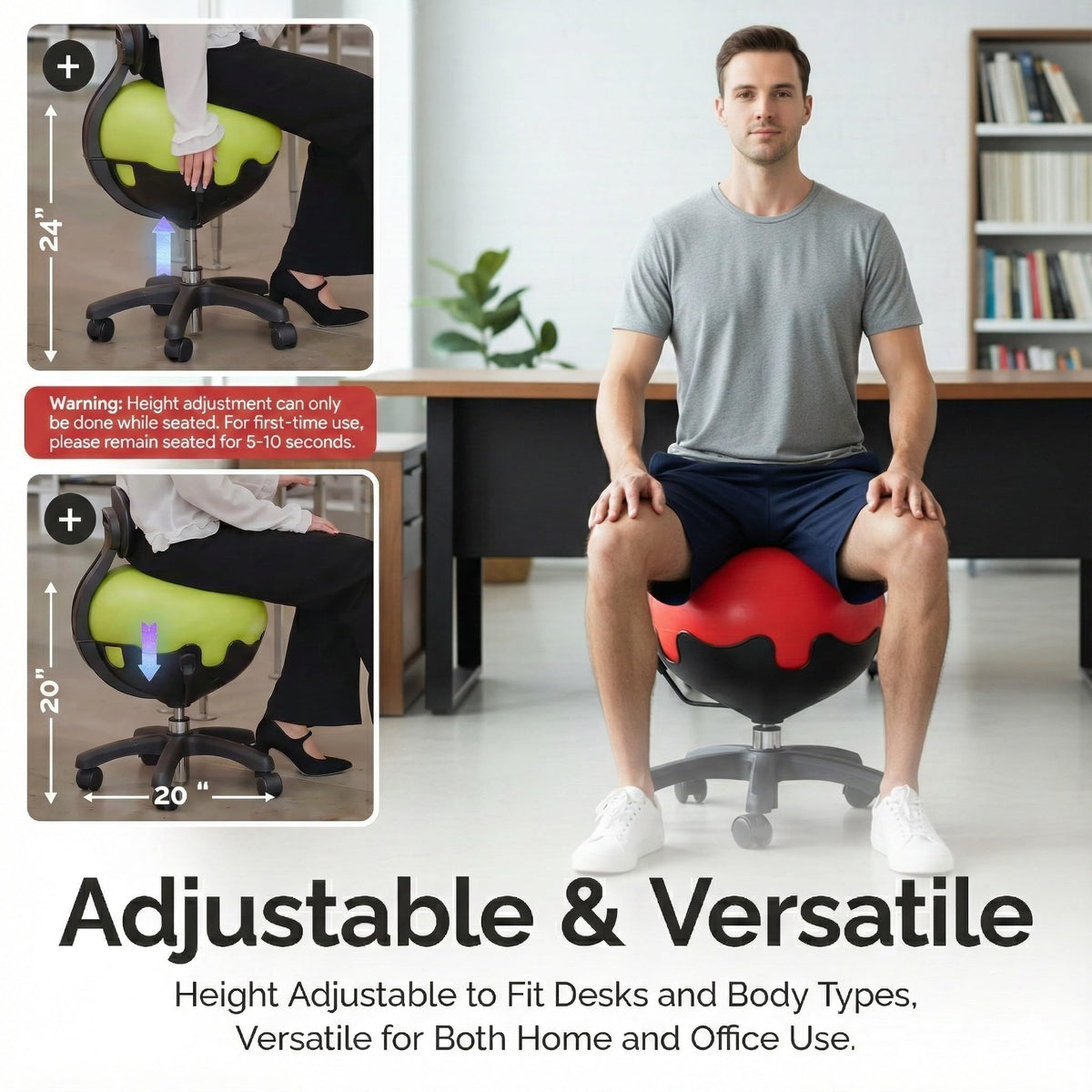 Aeromat Elite Yoga Ball Chair Active Sitting & Adjustable Height 250lbs Cap
