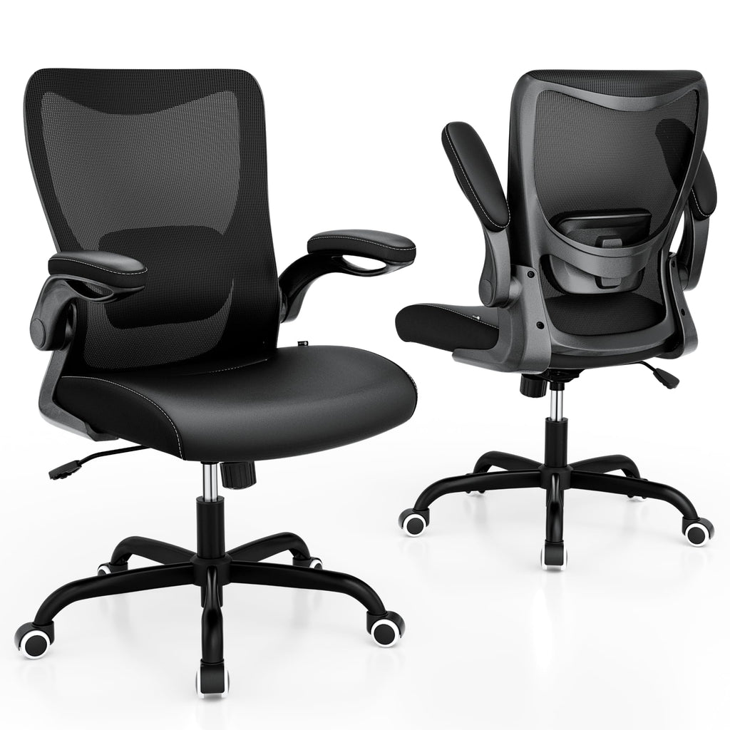 MUXX.STIL Office Chair, Ergonomic Desk Chair with Adjustable Lumbar Support and Flip up Armrest, Breathable Mesh Computer Chair for Home Office, Khaki