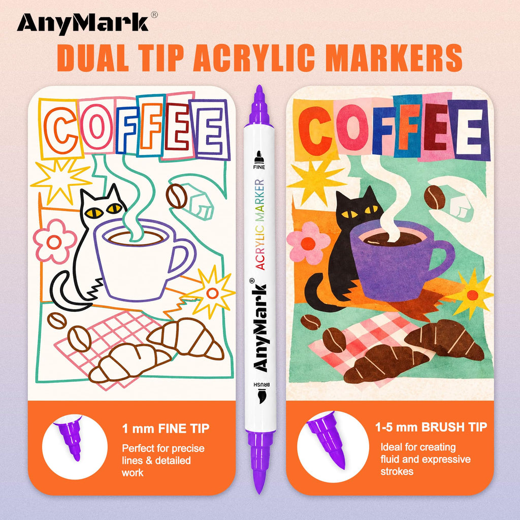 AnyMark 24 Colors Acrylic Paint Markers Brush & Fine Paint Pens