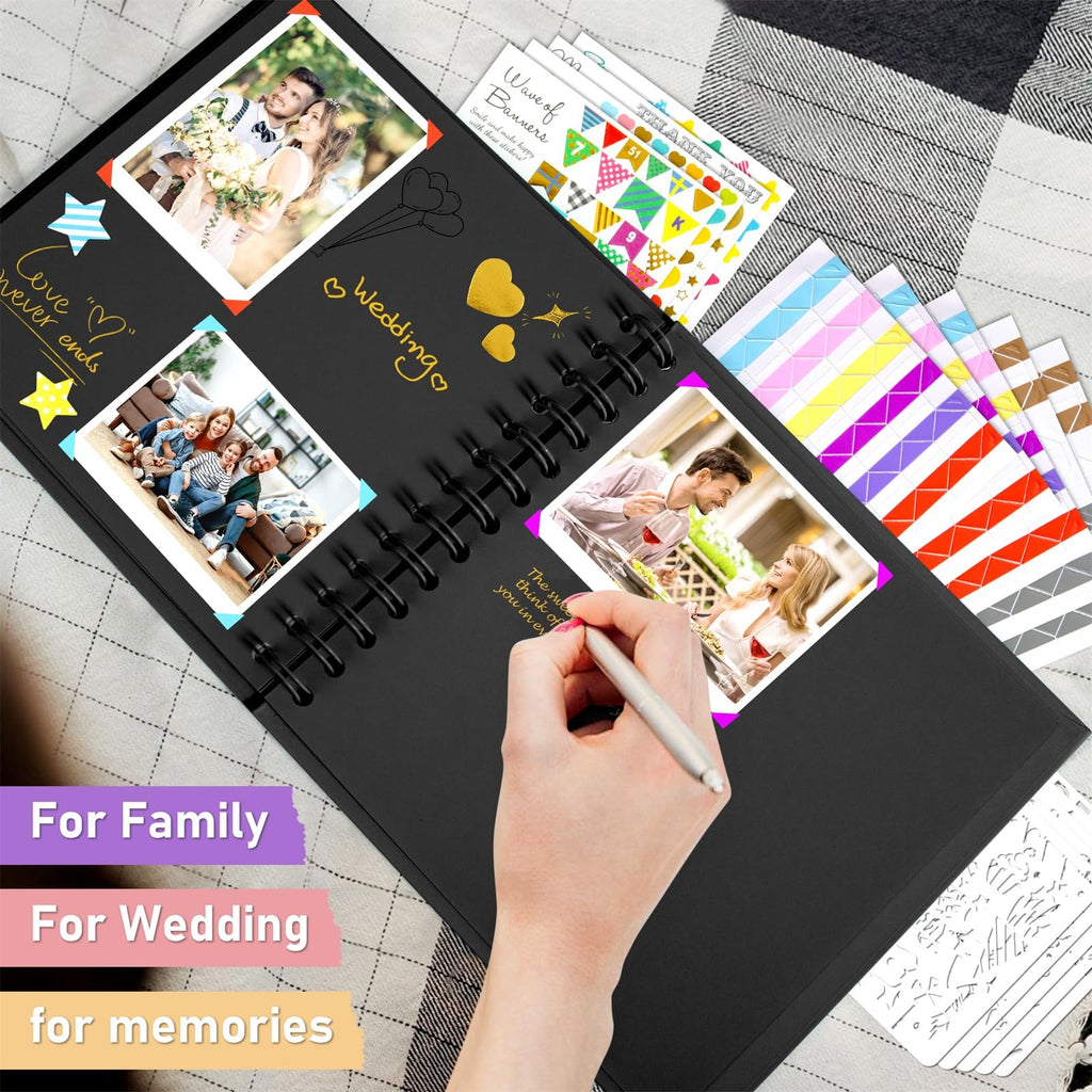 Gotideal 80 Pages Scrapbook Album with 10 Metallic Markers, Black