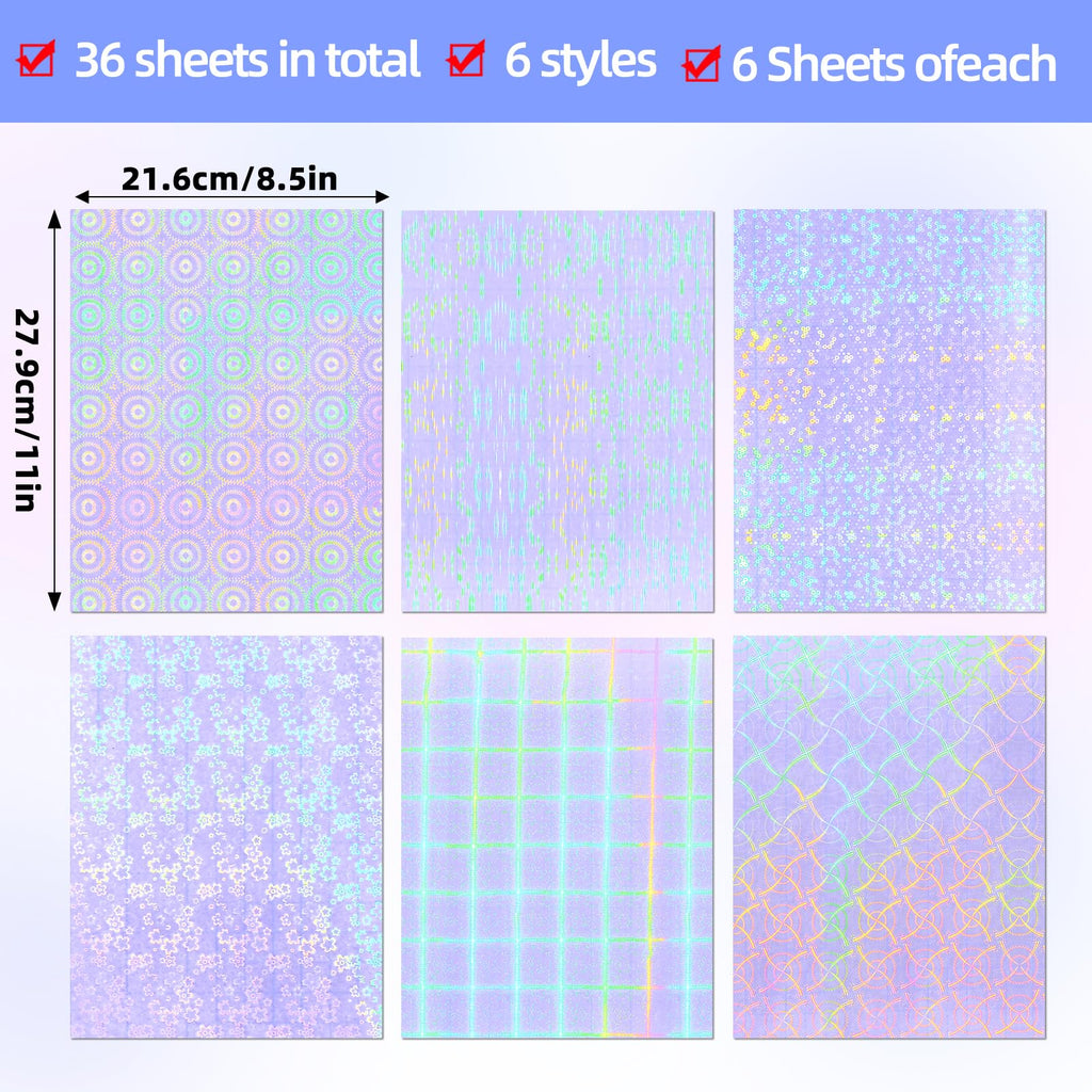 36 Sheets Holographic Laminating Sheets Clear Self Adhesive Sticker Paper