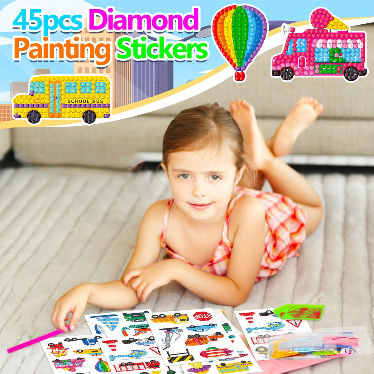 Labeol Diamond Art Kits for Kids Boys and Girls Ages 6-8-10-12 Easy to DIY Creative Diamond Art Sticker Craft by Numbers Kits for Kids and Adult Beginners (Animal)