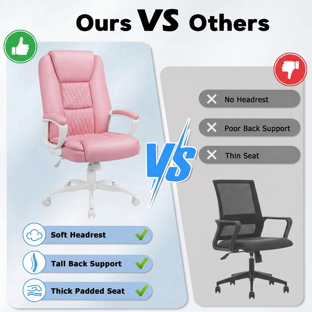 Office Chair, High Back Ergonomic Home Office Desk Chairs with Lumbar Support, Adjustable Big and Tall Computer Chair, 360° Swivel, PU Leather, Brown