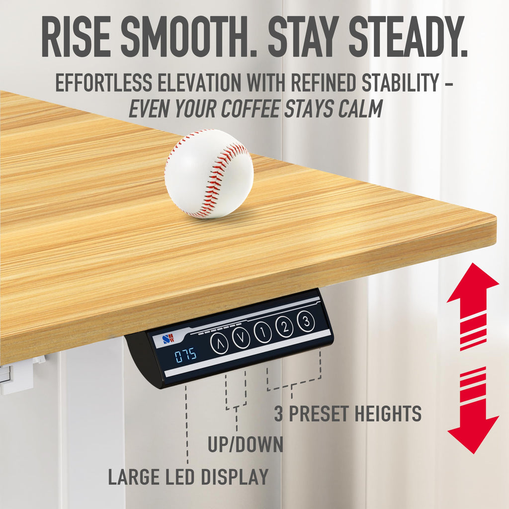 SHW 55 x 28 Electric Height Adjustable Standing Desk w/Drawer, White