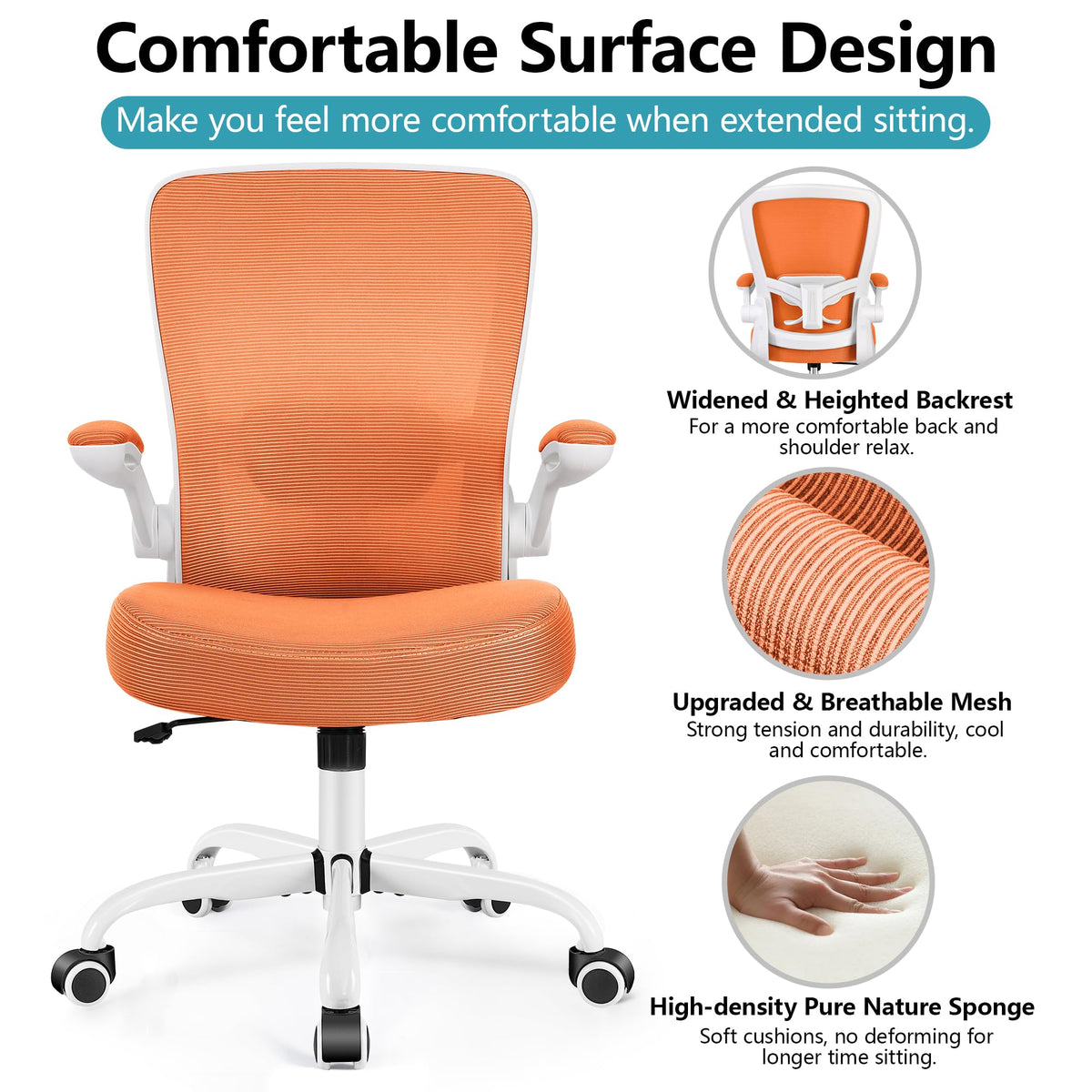 FelixKing Office Chair, Ergonomic Desk Chair Breathable Mesh Chairs Adjustable High Back Lumbar Support Flip-up Armrests, Executive Rolling Swivel Comfy Computer Chairs Home Office Black