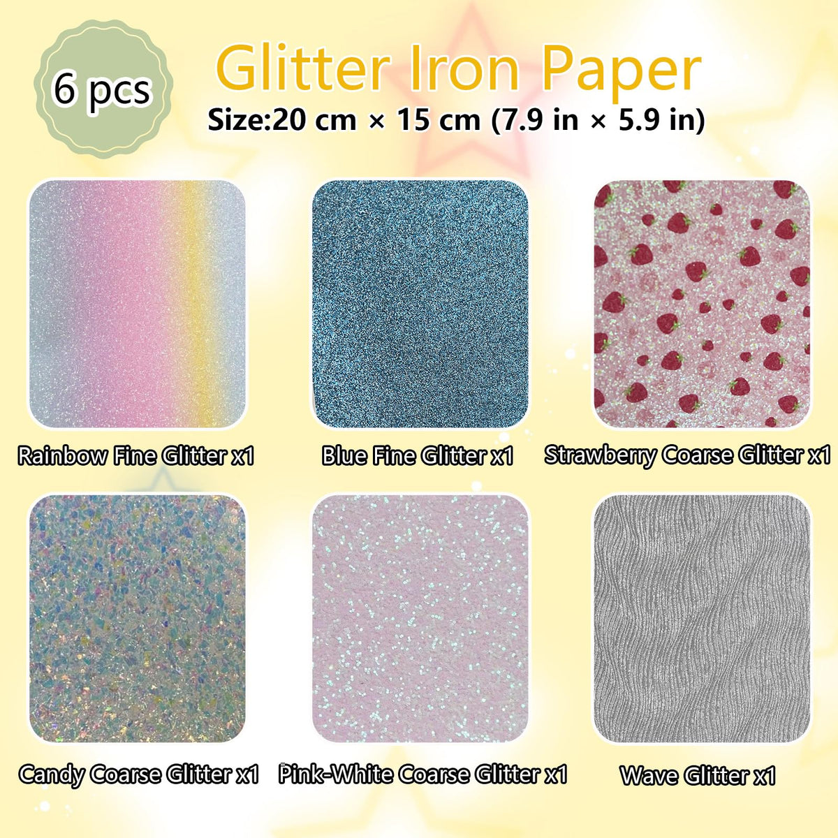 6 Sheets Rainbow Glitter Iron Paper for Perler Beads 7.8x6 Inch
