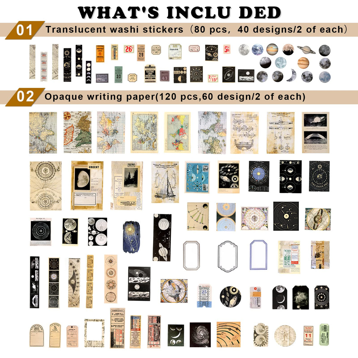 Draupnir 200pcs Vintage Junk Journal Supplies,Scrapbook Supplies Scrapbooking Paper and Stickers Ephemera For Art Aesthetic Journaling Kit Collage(Art)