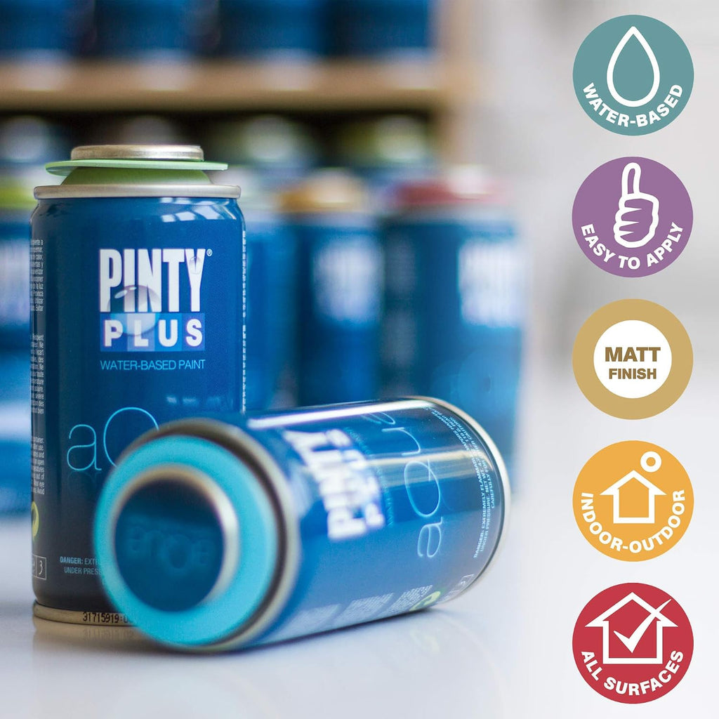 Pintyplus Aqua Mini Water-Based Spray Paint Set – 8-Pack, 4.2oz Cans | Ultra-Matte, Low Odor, Indoor Safe