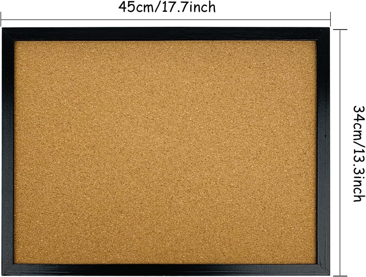 Black Wood-Framed Cork Bulletin Board, 17.7 × 13.3 Inches (K–12)