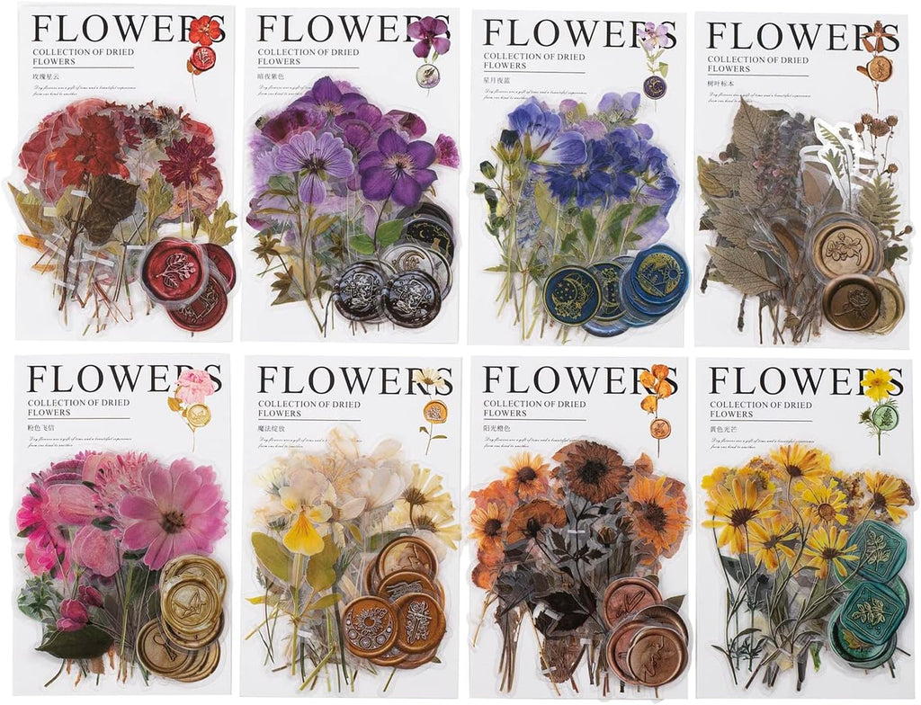 Knaid Pressed Flower Themed Stickers Set (320 Pieces) Dried Flowers Resin Stickers Decals Floral Botanical Journaling Stickers for Scrapbook Supplies Junk Journal Bullet Journal Planner Laptops