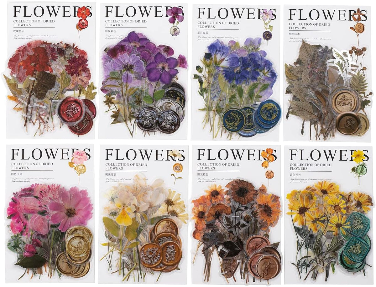 Knaid Pressed Flower Themed Stickers Set (320 Pieces) Dried Flowers Resin Stickers Decals Floral Botanical Journaling Stickers for Scrapbook Supplies Junk Journal Bullet Journal Planner Laptops