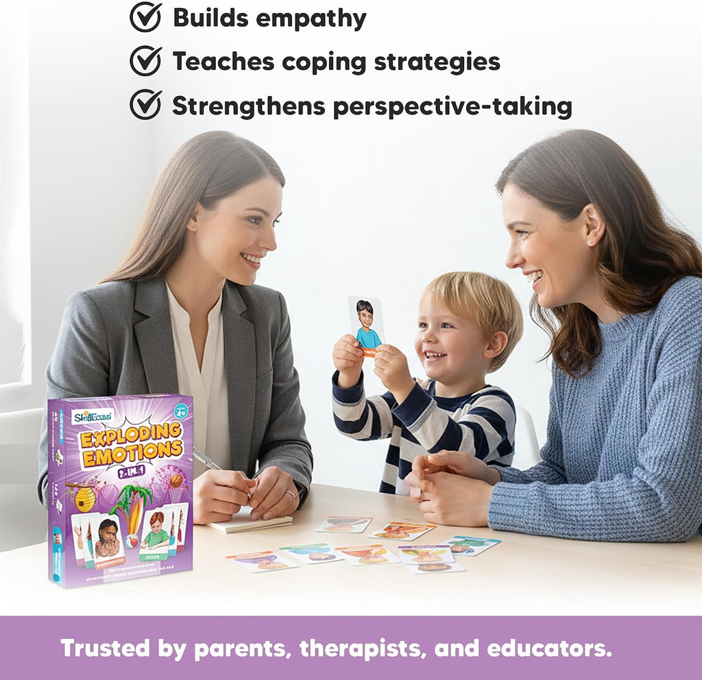 SkillEase Exploding Emotions Flashcards and Game: 2 in 1, Hilarious Family Fun, Social Emotional Learning, Feeling Cards for Kids, Teaches Social Skills, Autism