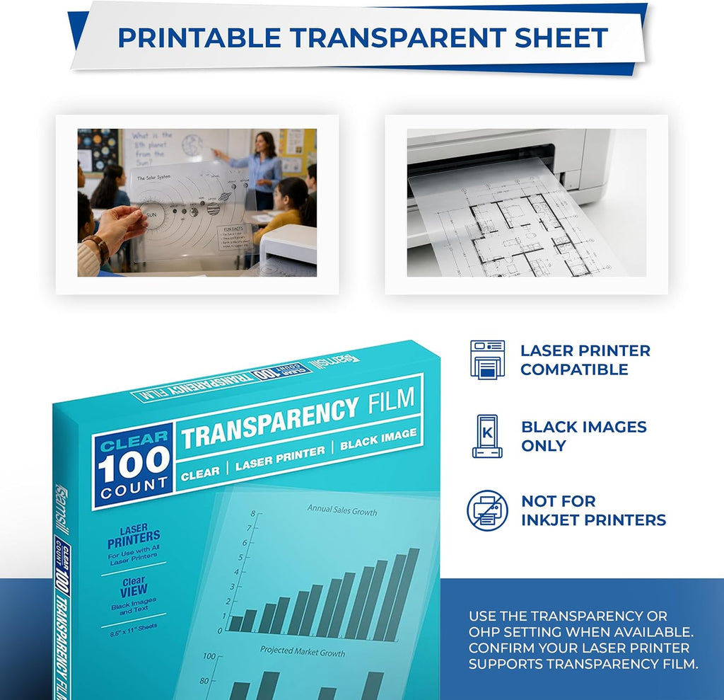 Samsill Laser Transparency Film, Letter Size (100 Sheets)