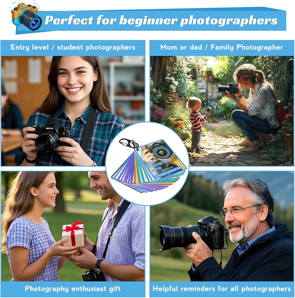 Photography Cheat Sheet for DSLR Camera Accessories for Canon Nikon Sony,Quick Reference Cards Photographers Book for Beginners,Settings,Exposure, Modes,Composition,Lighting, etc.4×3 Inch