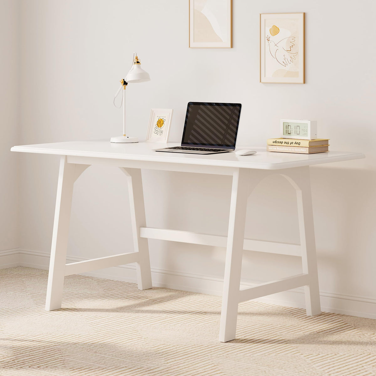 IOTXY Solid Wood Writing Table - 60" W Minimalist PC Computer Desk, Oak