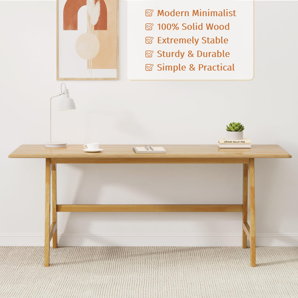 IOTXY Solid Wood Writing Table - 60" W Minimalist PC Computer Desk, Oak