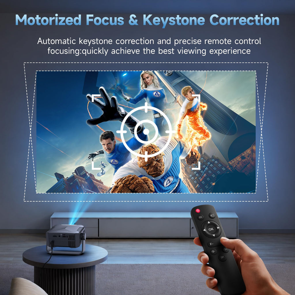 Projector with WiFi and Bluetooth, Auto Keystone, Remote, Focus HDMI USB Compatible with iOS/Android Phone, Laptop, TV Stick, PS5, Home Theater (Black-Yellow)