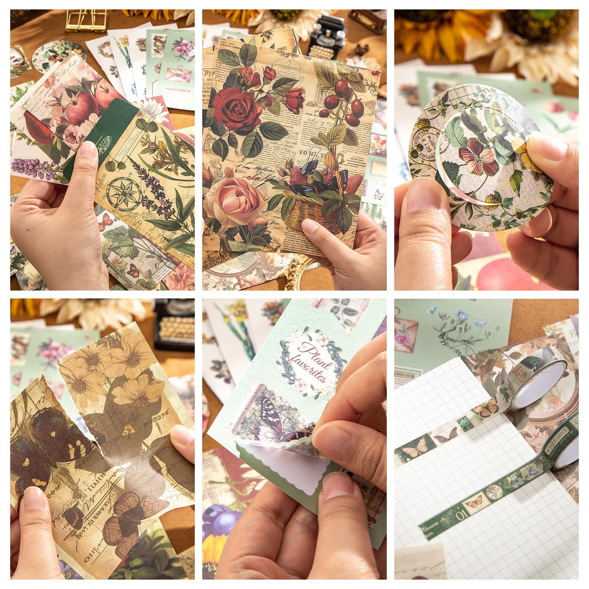 emmoolife 348 Pcs Scrapbooking Supplies Kit, Vintage Aesthetic Scrapbook Kit for Bullet Junk Journal, Stationery, A6 Grid Notebook, DIY Journaling Supplies, Birthday Craft Gift for Teen Girl Women