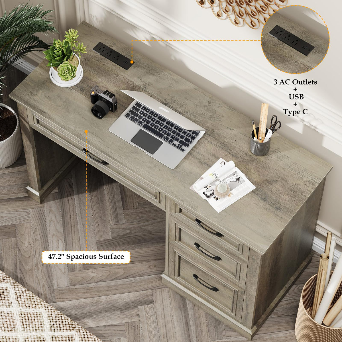 Vabches 47-Inch Student Desk with Drawers