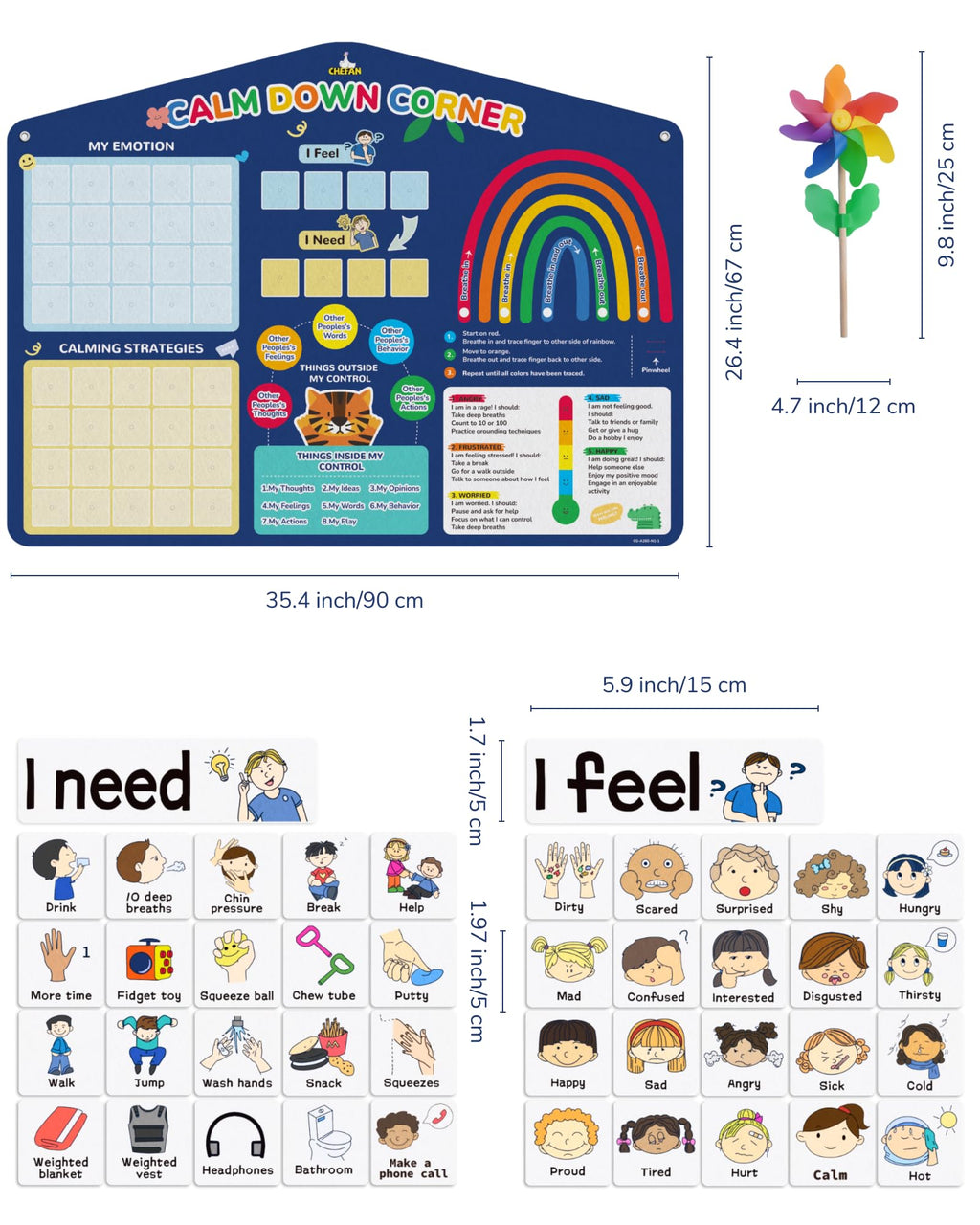 CHEFAN Feelings Chart for Kids, Calm Down Corner & SEL Classroom Tool