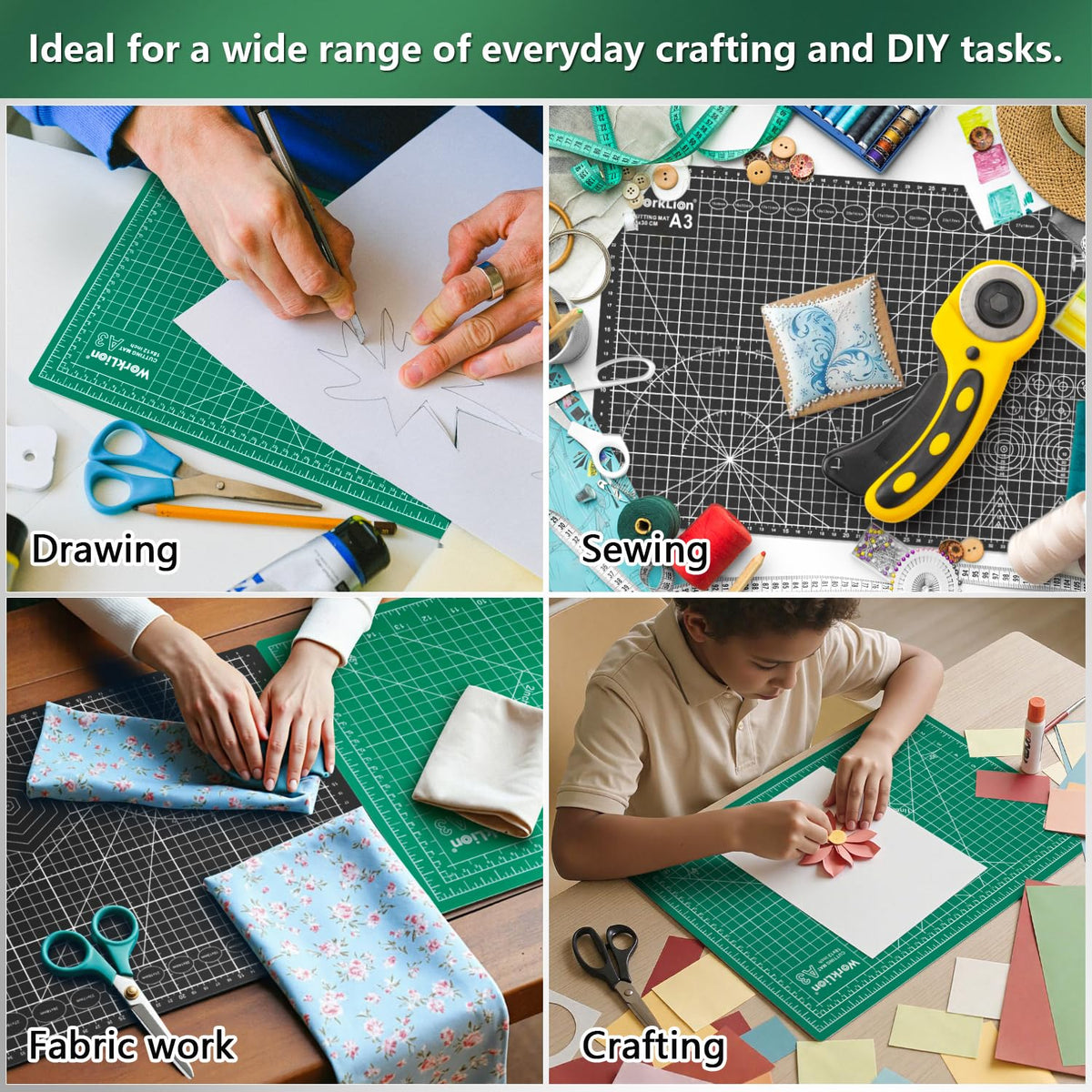 WORKLION 12" x 18" Art Self Healing PVC Cutting Mat, Double Sided, Gridded Rotary Cutting Board for Craft, Fabric, Quilting, Sewing, Scrapbooking Project……