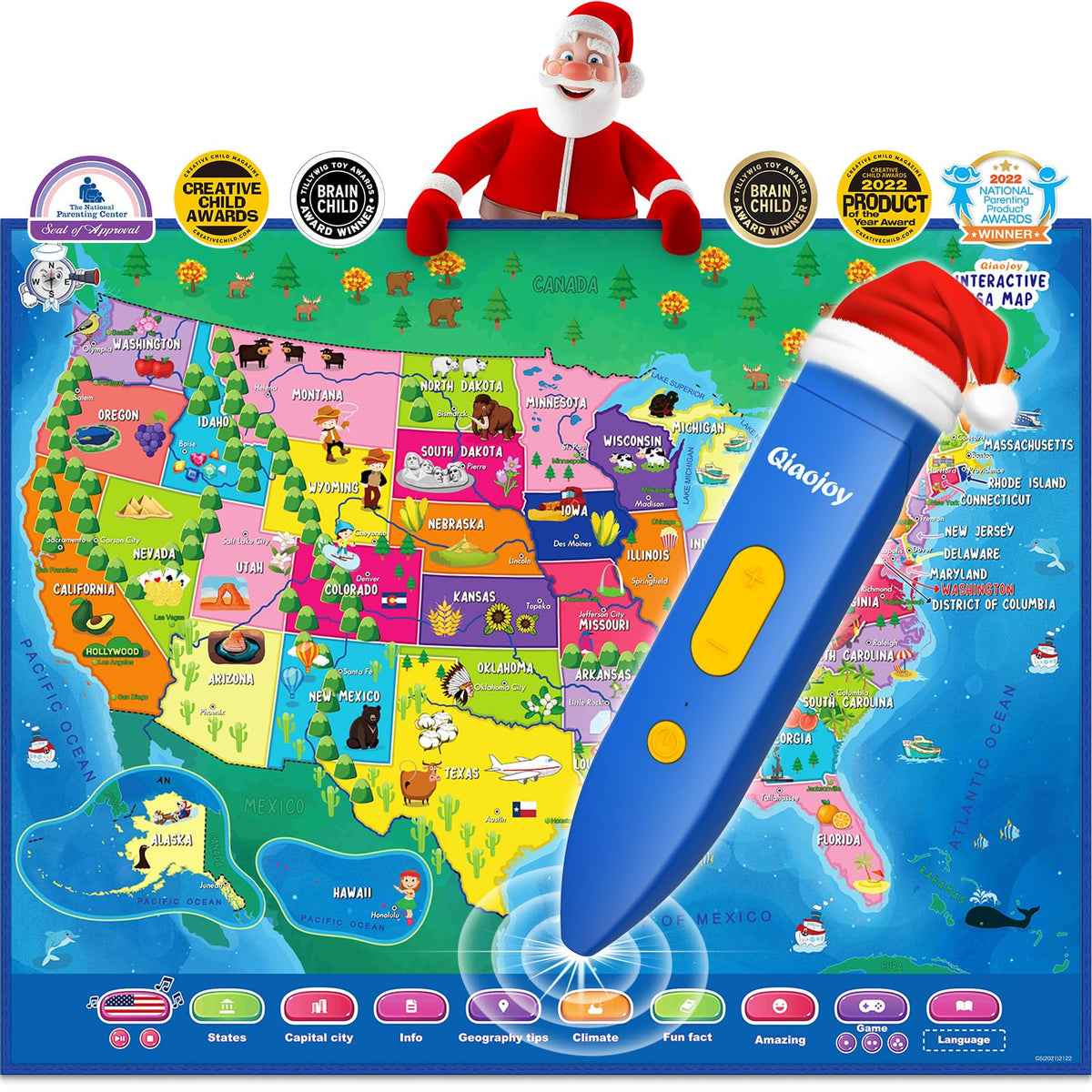 Qiaojoy Bilingual Interactive World Map for Kids Learning Educational Toy