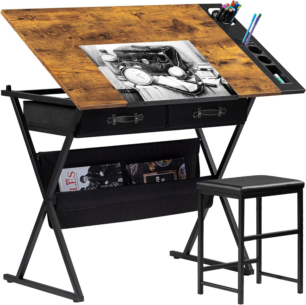 VECELO Adjustable Drafting and Art Desk with Stool