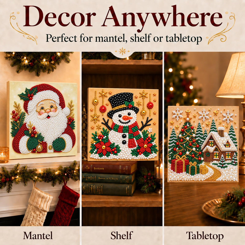 6 PCS DIY Pearl Diamond Art Kits for Adults, Wooden Christmas Ornaments