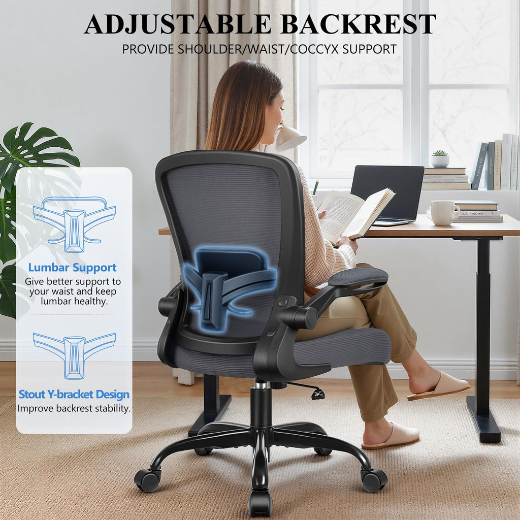 FelixKing Office Chair, Ergonomic Desk Chair Breathable Mesh Chairs Adjustable High Back Lumbar Support Flip-up Armrests, Executive Rolling Swivel Comfy Computer Chairs Home Office Black