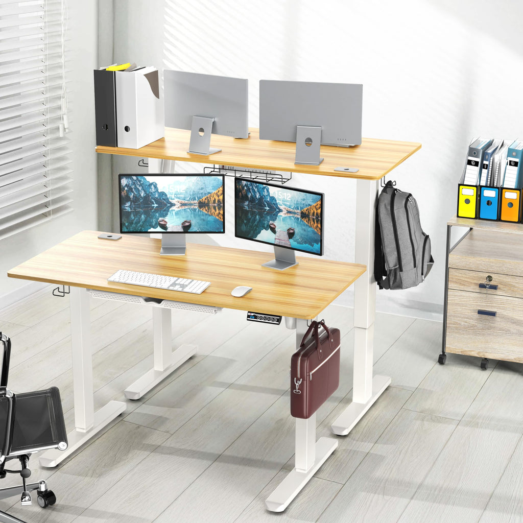 SHW 55 x 28 Electric Height Adjustable Standing Desk w/Drawer, White