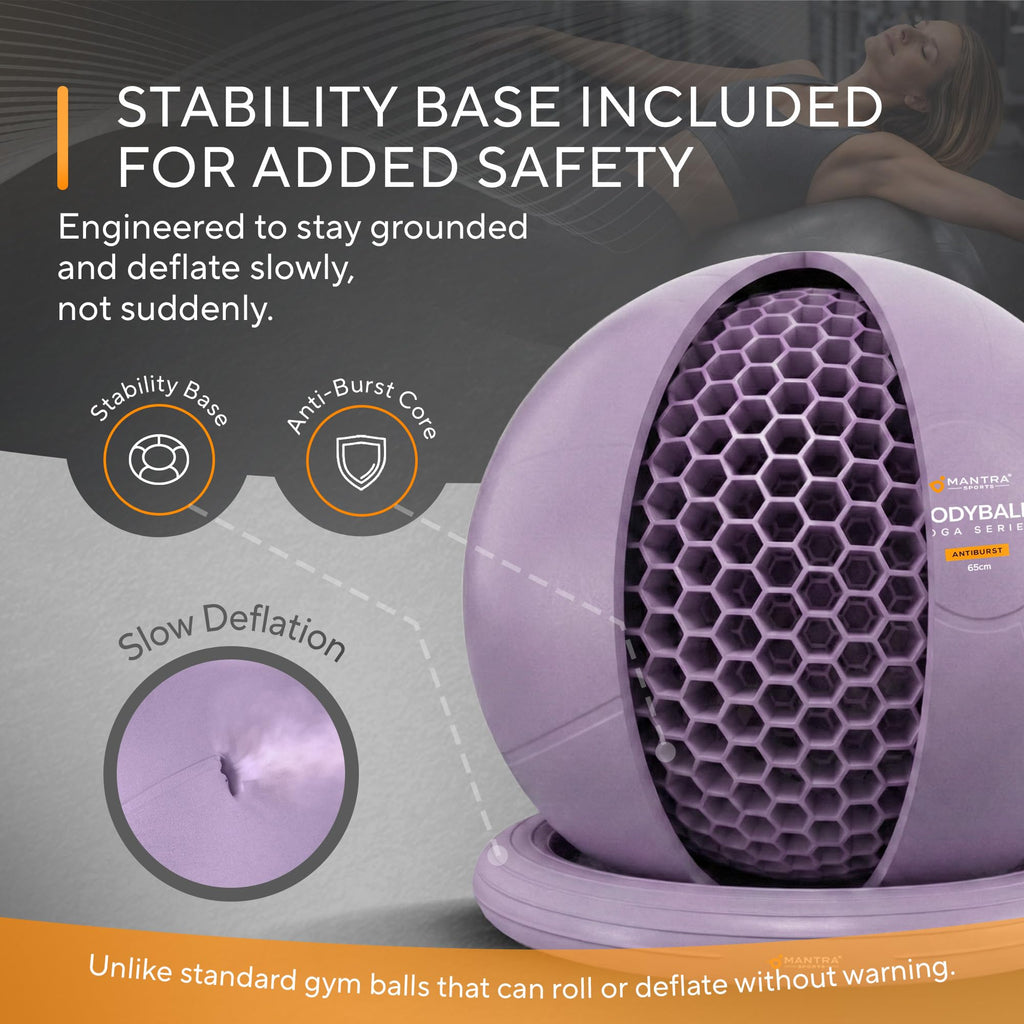 Yoga Ball Chair for Office Desk with Base - Ergonomic Balance & Stability Exercise Ball Seat for Adults - Active Sitting for Posture, Core & Back Pain Relief, Home Gym, Therapy, Pump