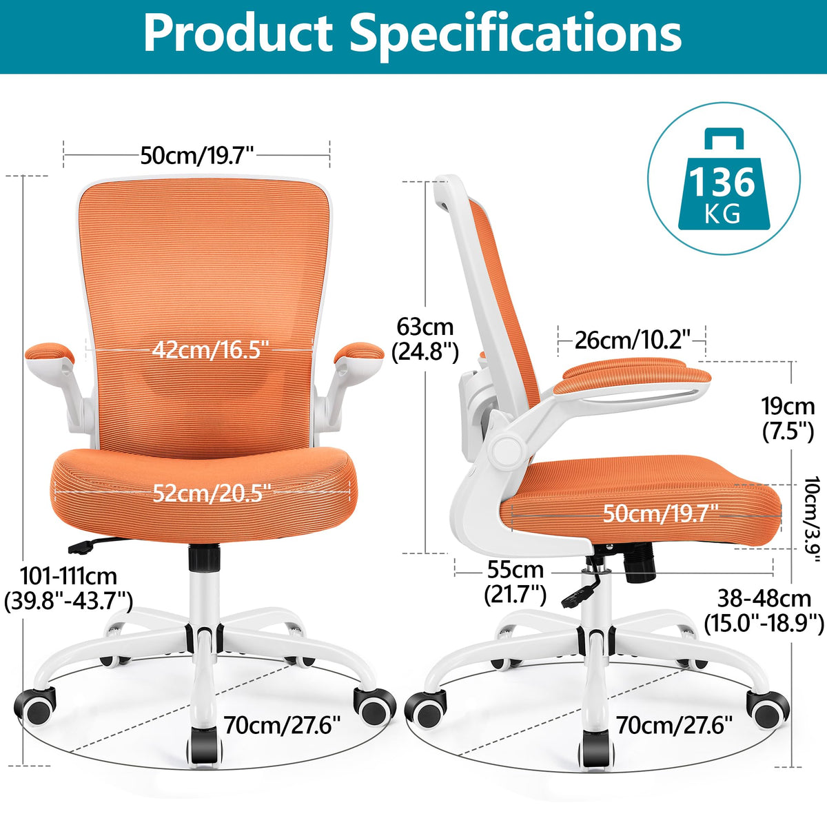 FelixKing Office Chair, Ergonomic Desk Chair Breathable Mesh Chairs Adjustable High Back Lumbar Support Flip-up Armrests, Executive Rolling Swivel Comfy Computer Chairs Home Office Black