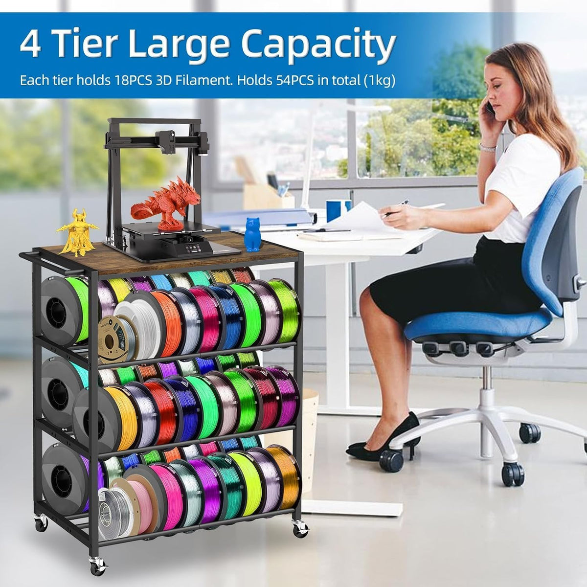 3D Printer Stand Table for 48 Filament Storage Rack, Brown