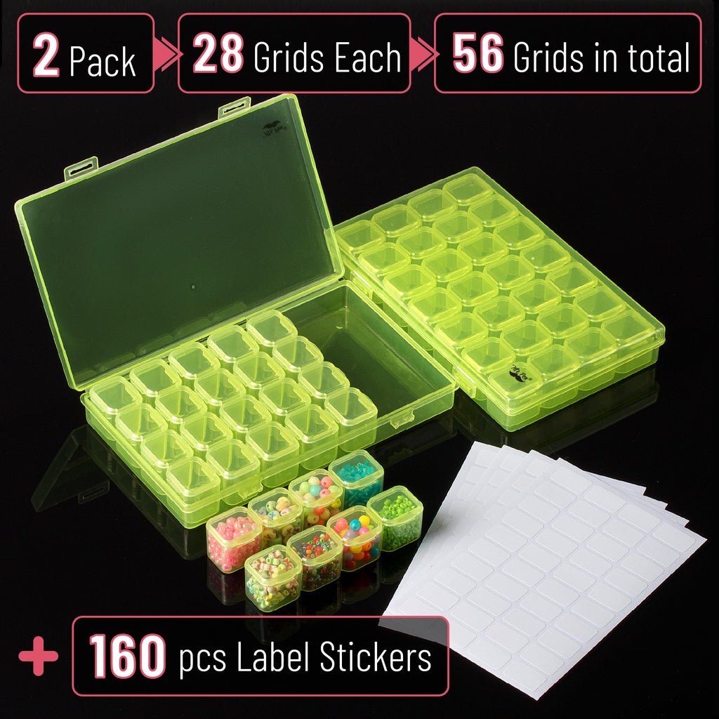 Mr. Pen- Bead Storage Containers, 28 Grids, 2 Pack, Clear White
