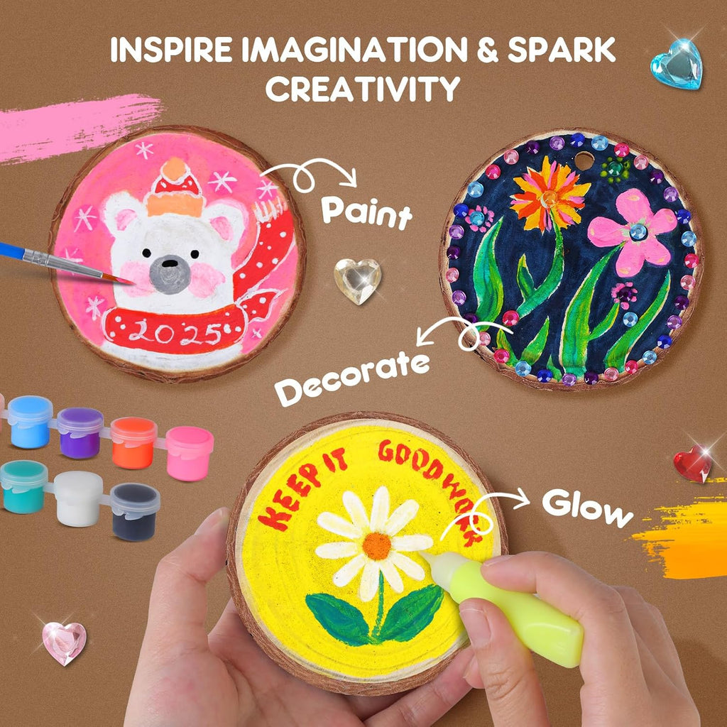 Wooden Painting Kit for Kids, Arts and Crafts Gift Set for Boys Girls 6-12