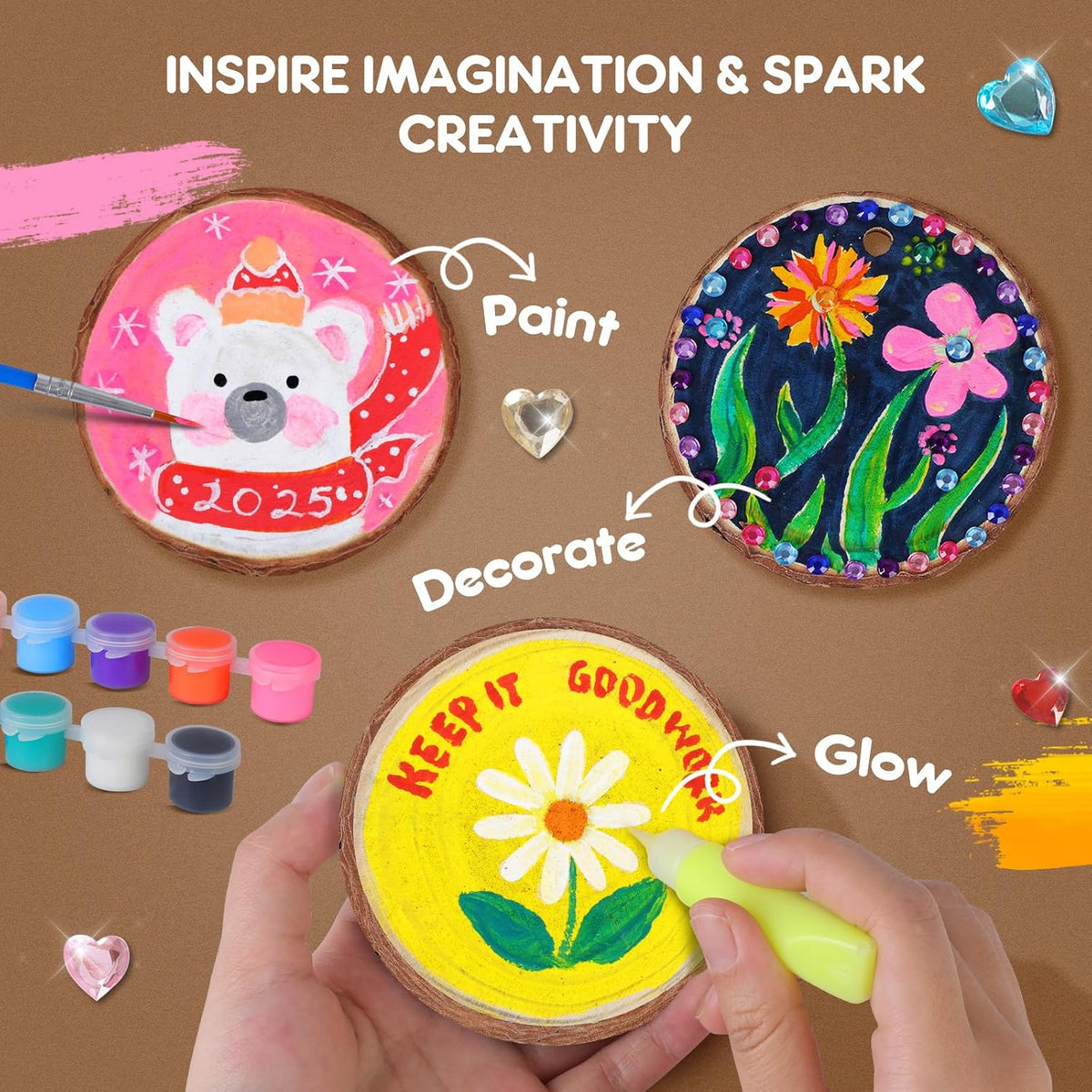 Wooden Painting Kit for Kids, Arts and Crafts Gift Set for Boys Girls 6-12
