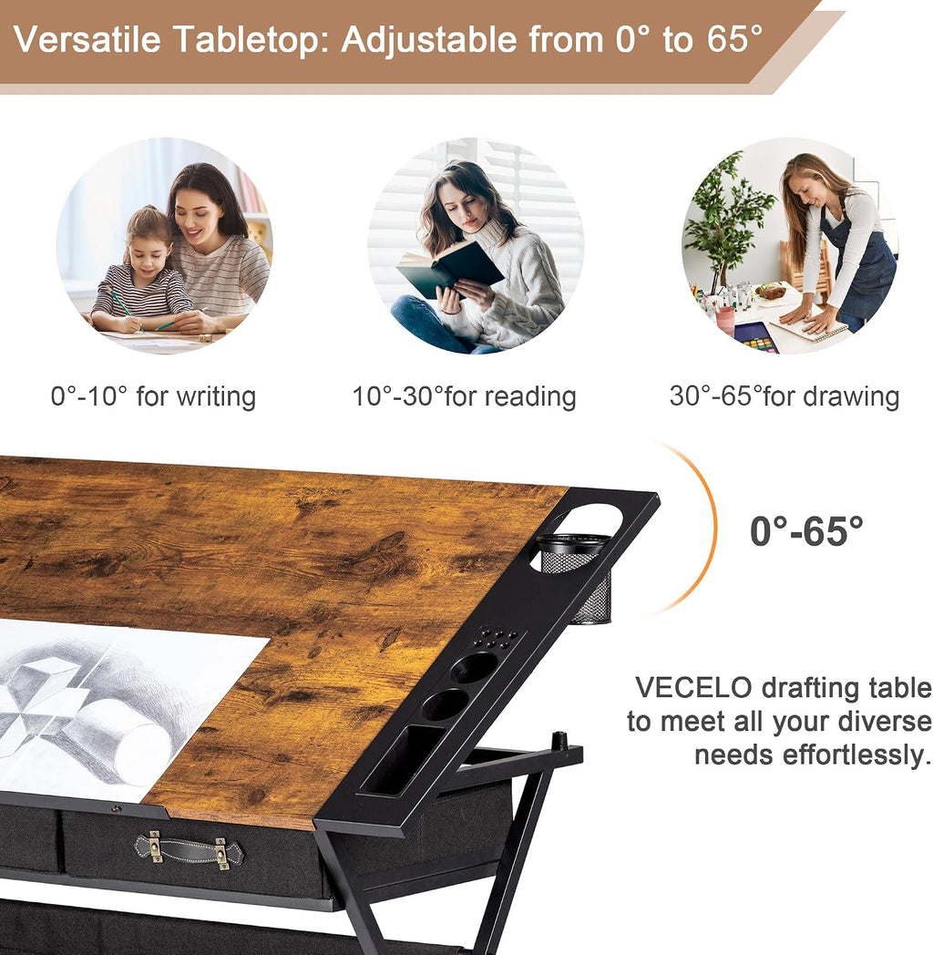 VECELO Adjustable Drafting and Art Desk with Stool
