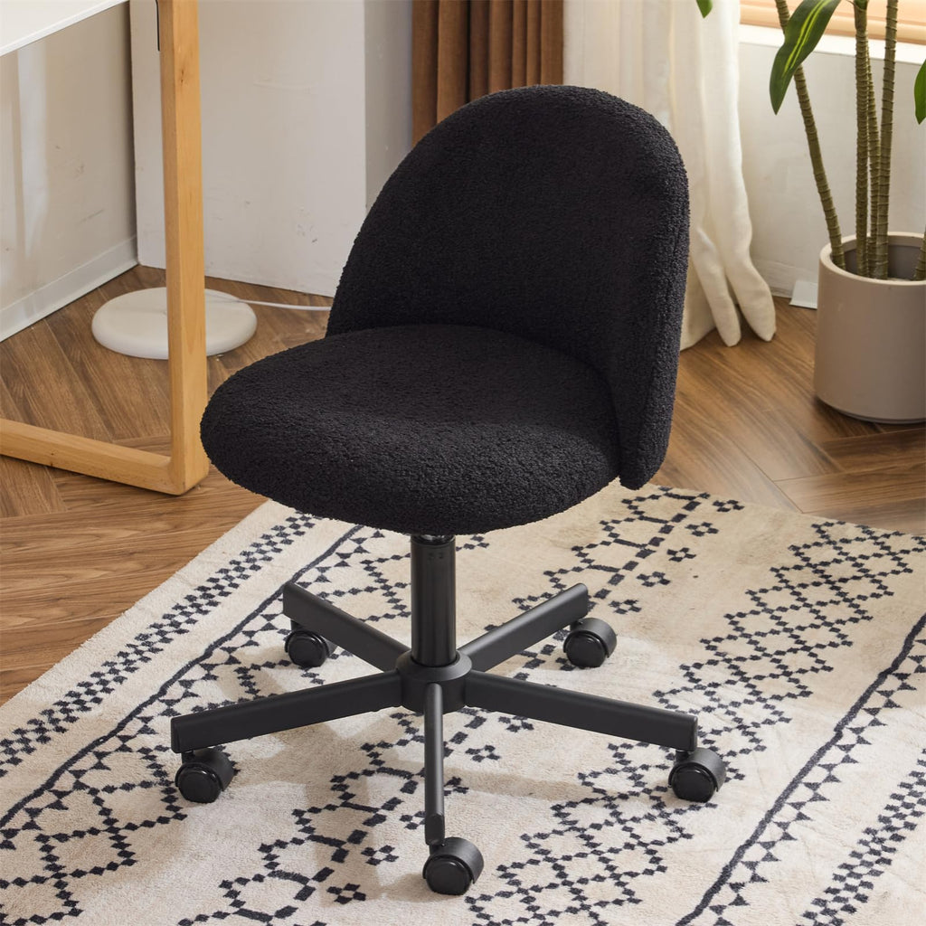 VINGLI Cute Candy Chair Armless Comfy Small Office Desk Vanity Chair with Wheels & Lumbar Support,Teddy Adjustable Rolling Swivel Computer Task Ch for Home Office,Bedroom,Gentle Pink