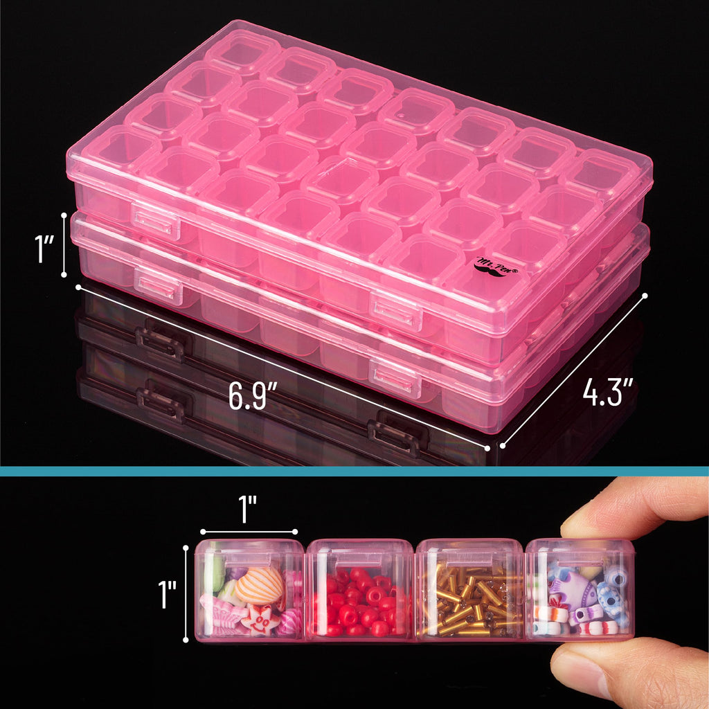 Mr. Pen- Bead Storage Containers, 28 Grids, 2 Pack, Clear White