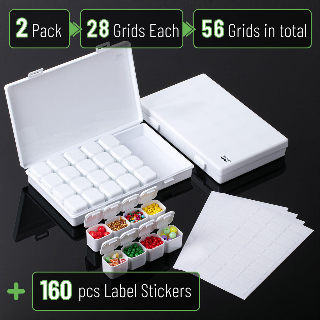 Mr. Pen- Bead Storage Containers, 28 Grids, 2 Pack, Clear White