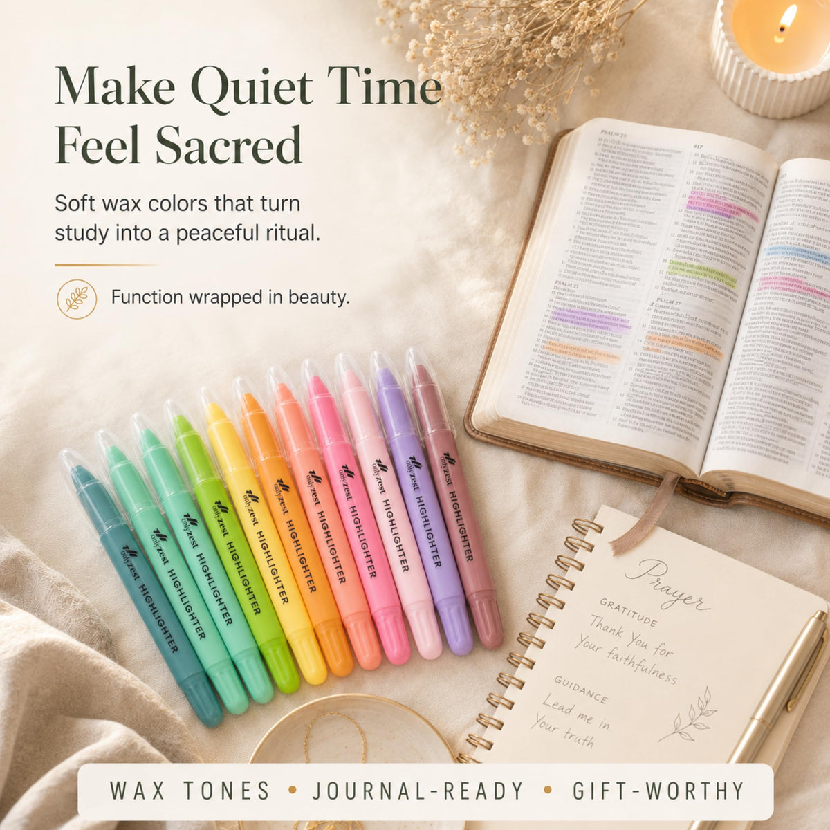 10 Pack Bible Safe Highlighters - Pastel Color, Wax Highlighters