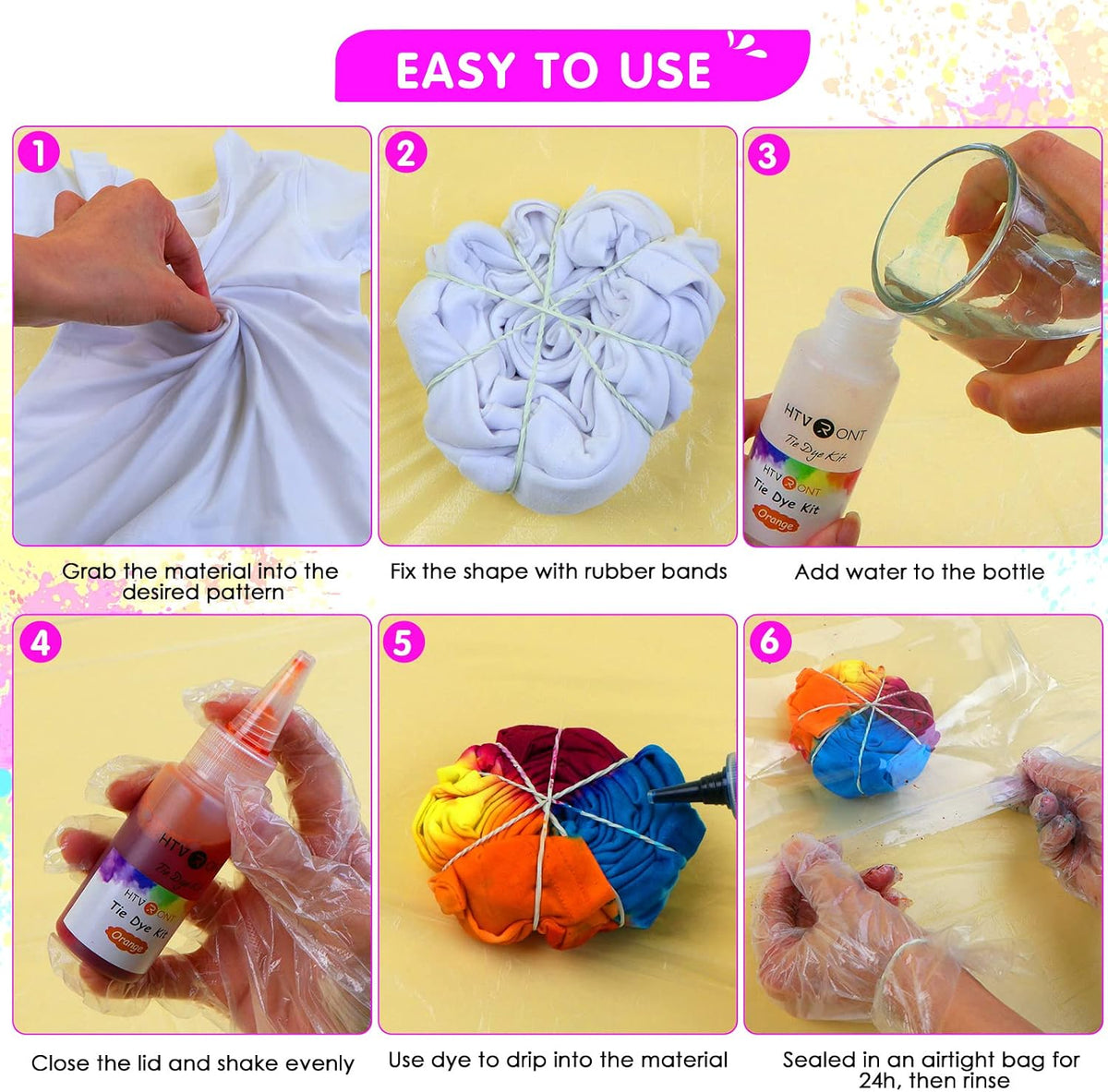 HTVRONT Tie Dye Kit, 32 Vibrant Vivid Permanent Colors, Just Add Water